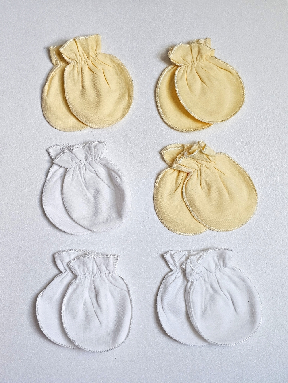 Baby Scratch Mittens Set Soft Cotton White Yellow Infant Newborn Gloves